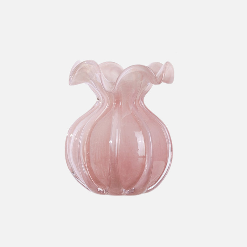 Blown Glass Ruffle Vase Pink Medium