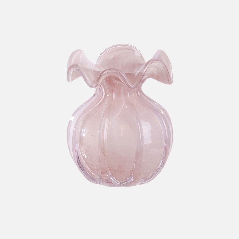 Blown Glass Ruffle Vase Pink Large
