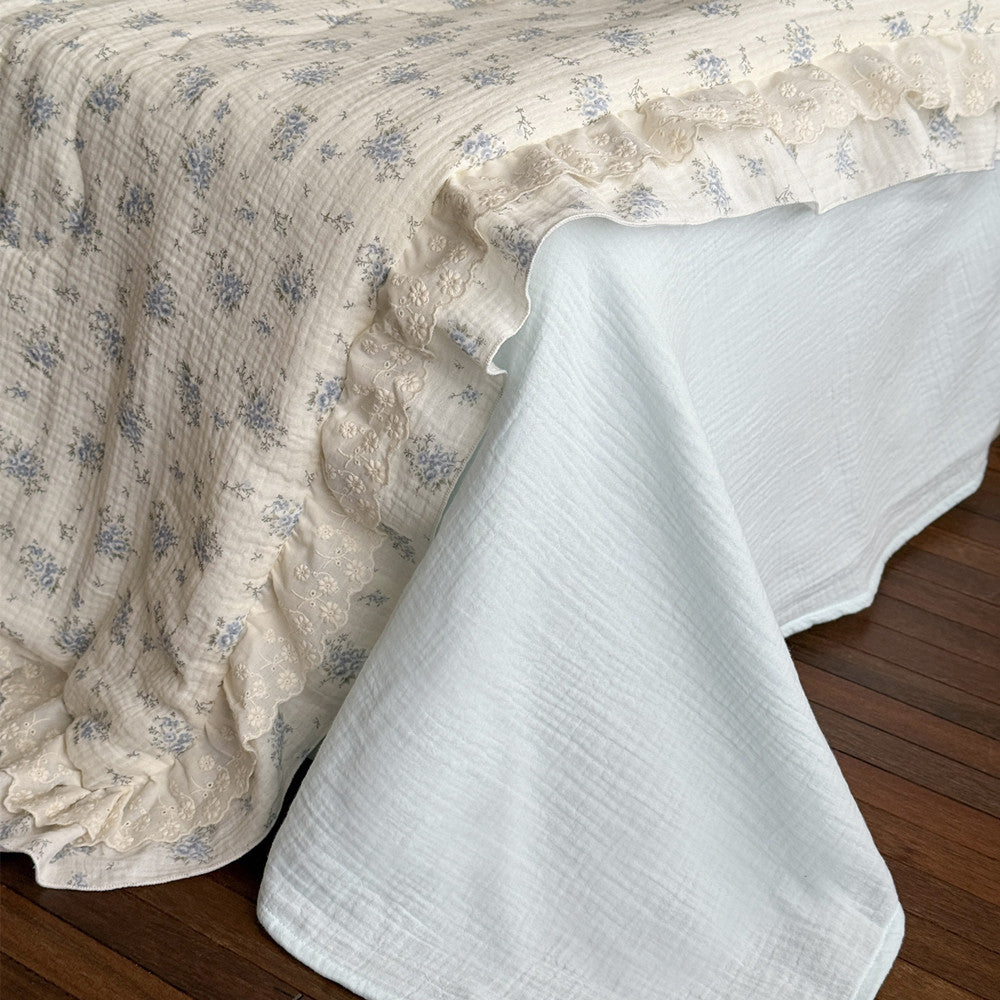 Ruffled Blue Floral Comforter – Soft Cotton for Kids