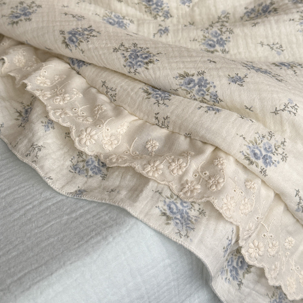 Ruffled Blue Floral Comforter – Soft Cotton for Kids