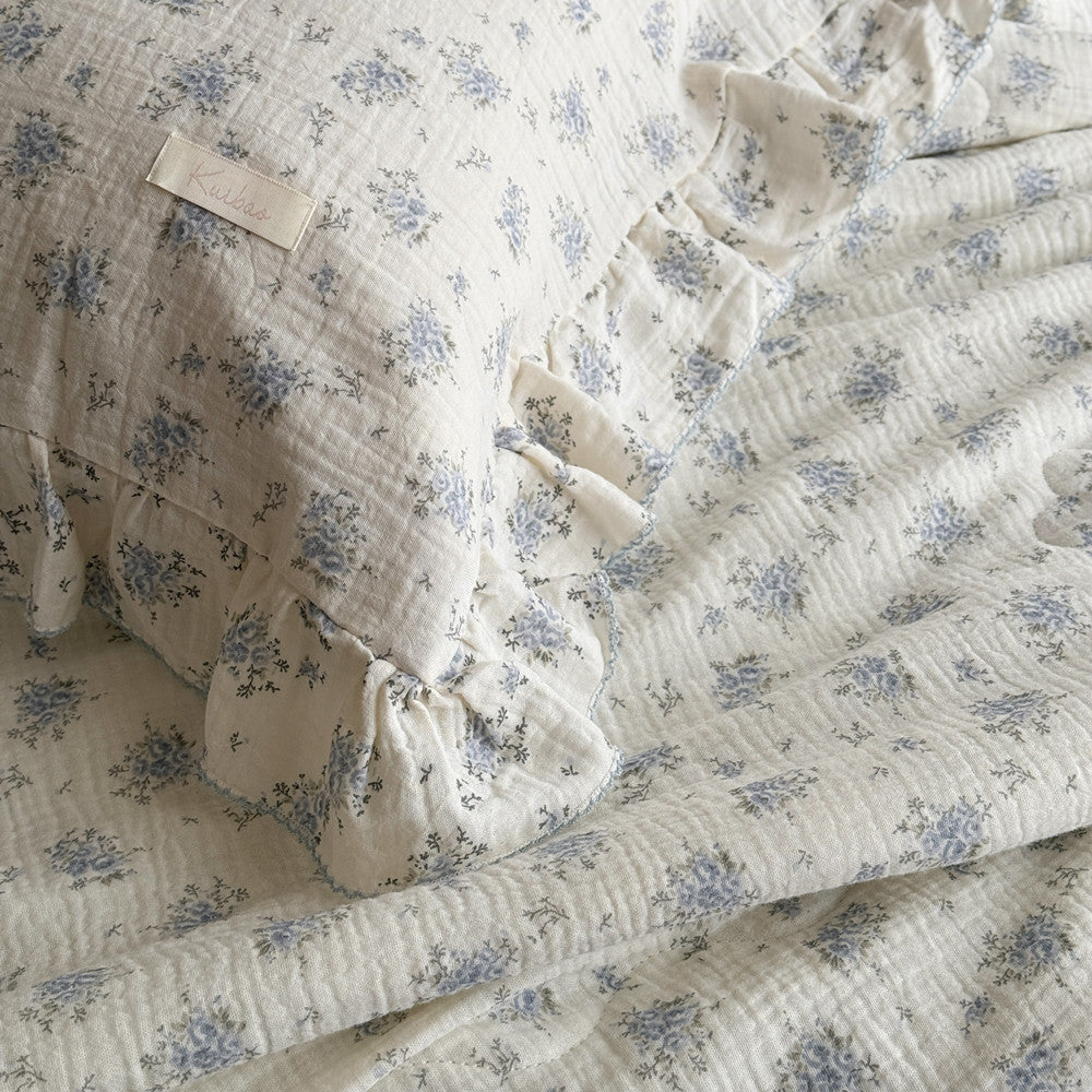 Ruffled Blue Floral Comforter – Soft Cotton for Kids