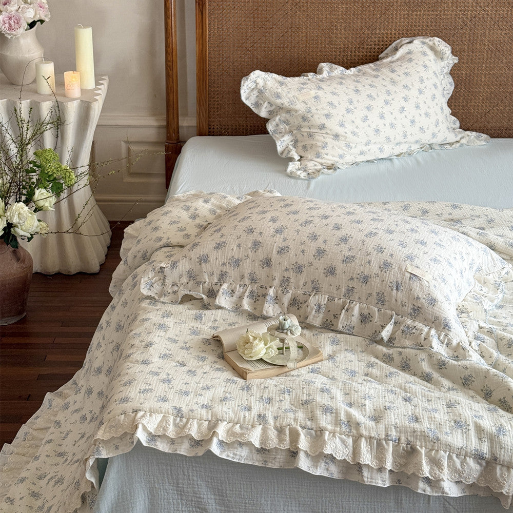 Ruffled Blue Floral Comforter – Soft Cotton for Kids