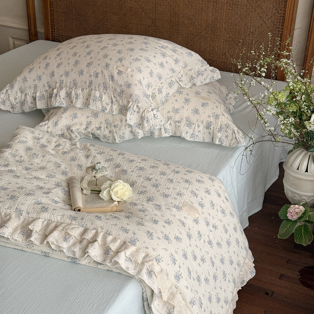 Ruffled Blue Floral Comforter – Soft Cotton for Kids