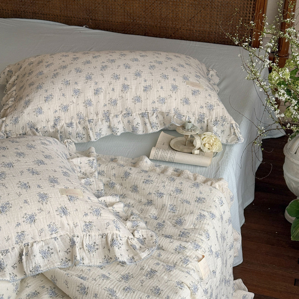 Ruffled Blue Floral Comforter – Soft Cotton for Kids