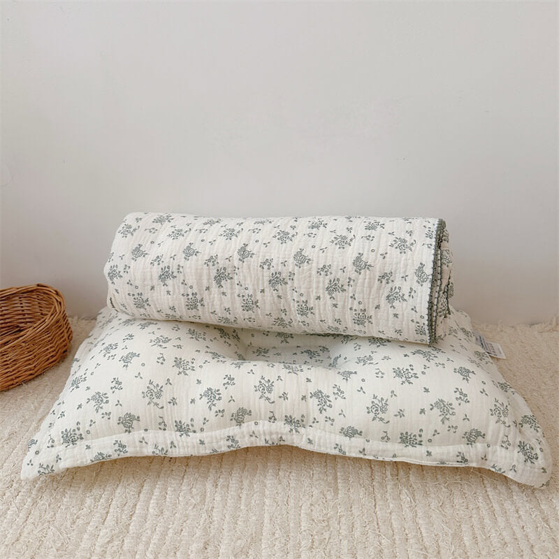 Floral Muslin Toddler Blanket & Pillow Set – Sage Green Print