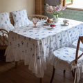 Blue Floral Embroidered Tablecloth
