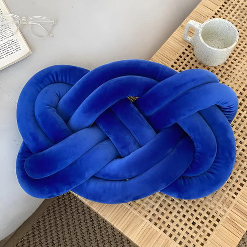 Braided Plush Cushion Blue