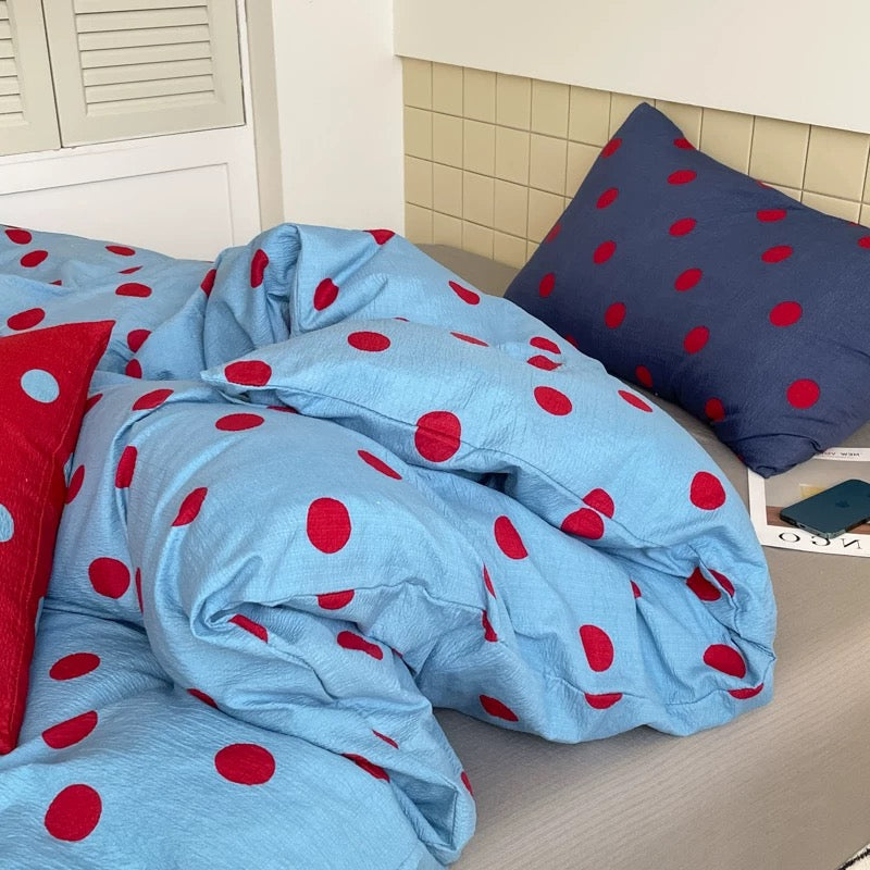 Blue & Red Polka Dot Duvet Cover Set