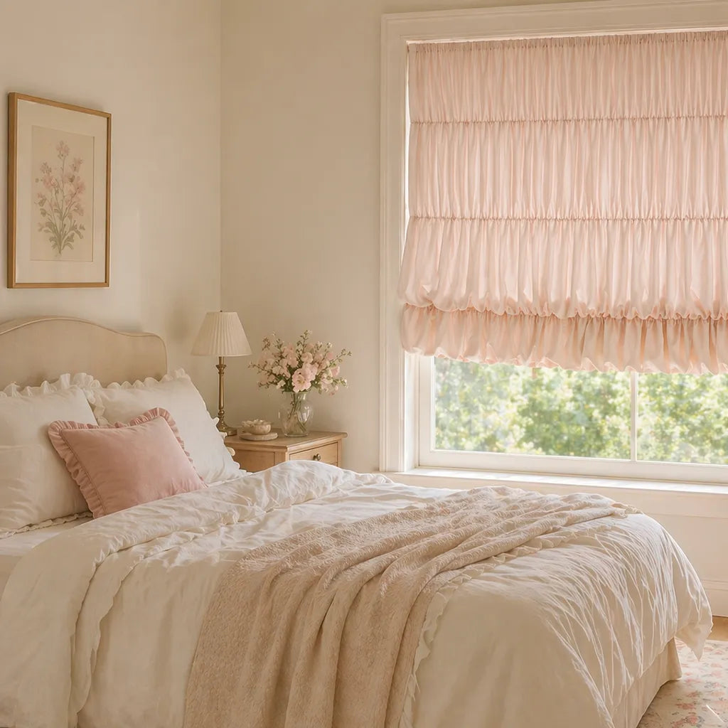 Blush Ruched Roman Shade