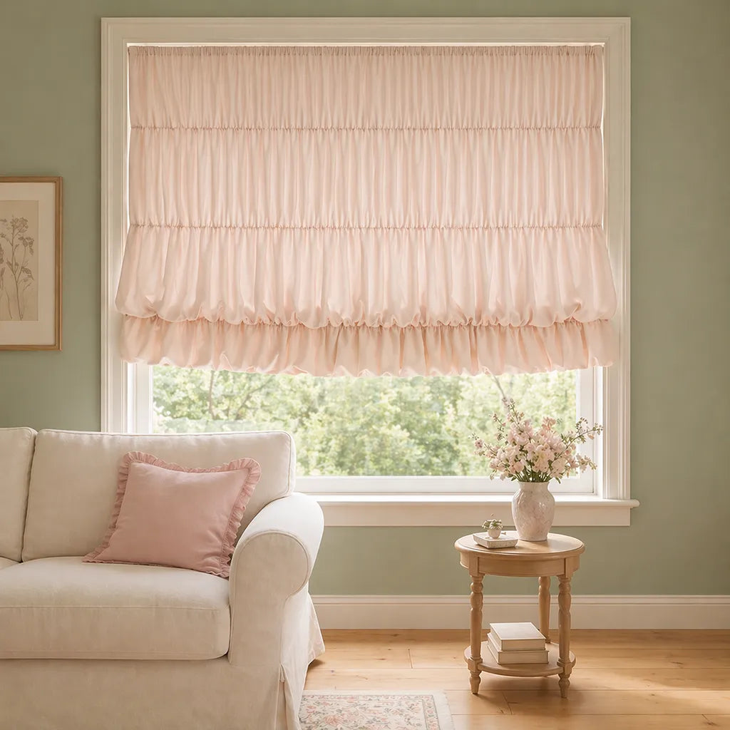 Blush Ruched Roman Shade