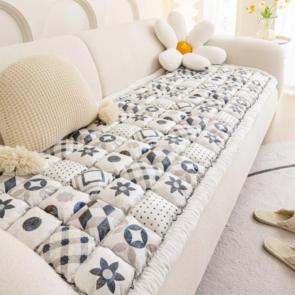 Bohemian Printed Quilted Sofa Cover Cirro Gray