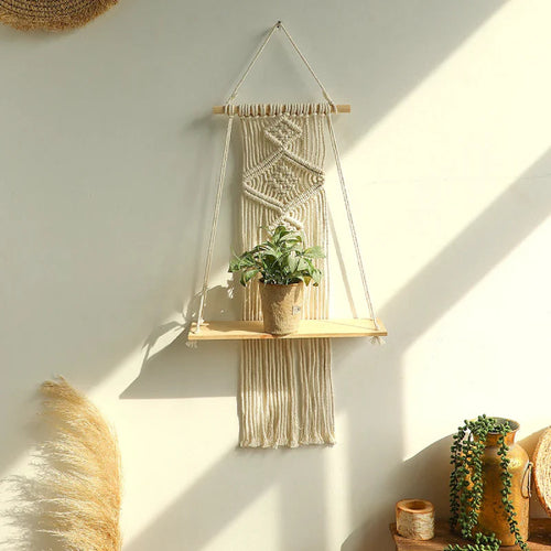 Boho Macrame Hanging Wall Shelf 1