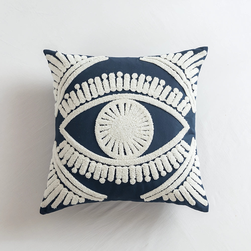 Boho Eye Embroidered Cushion Cover Midnight Navy