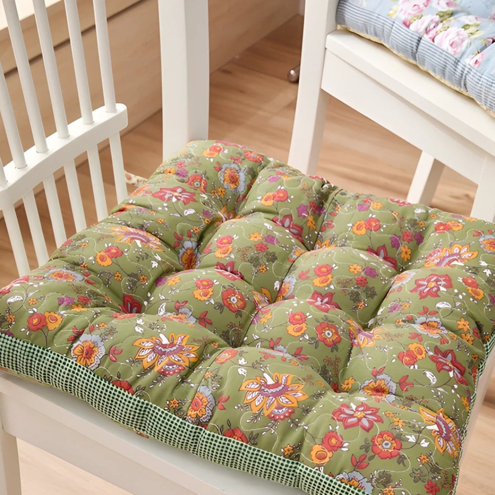Boho Floral Thick Seat Cushions Meadow Green