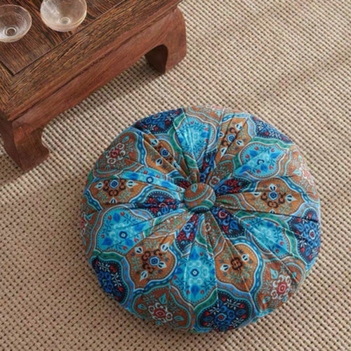 Boho Round Seat Cushion Tribal Blue