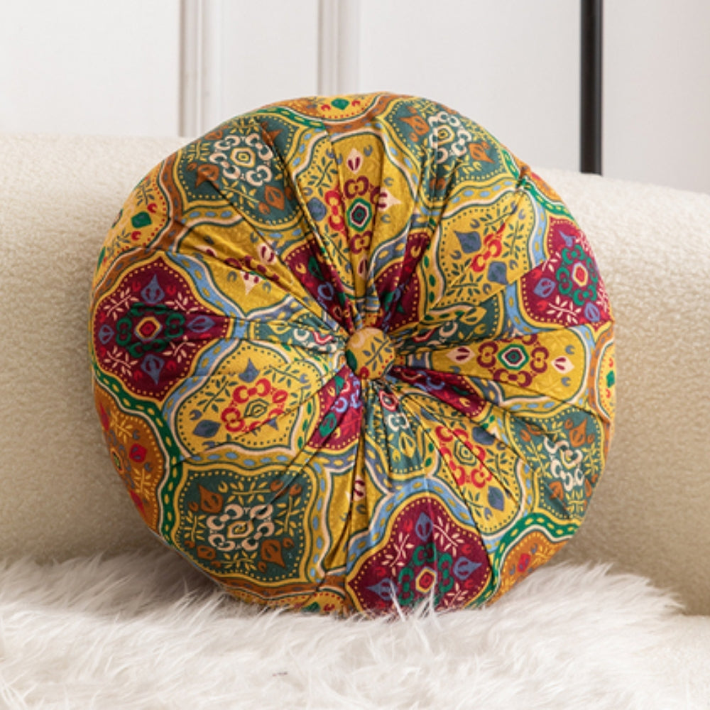 Boho Round Seat Cushion Festival Yellow