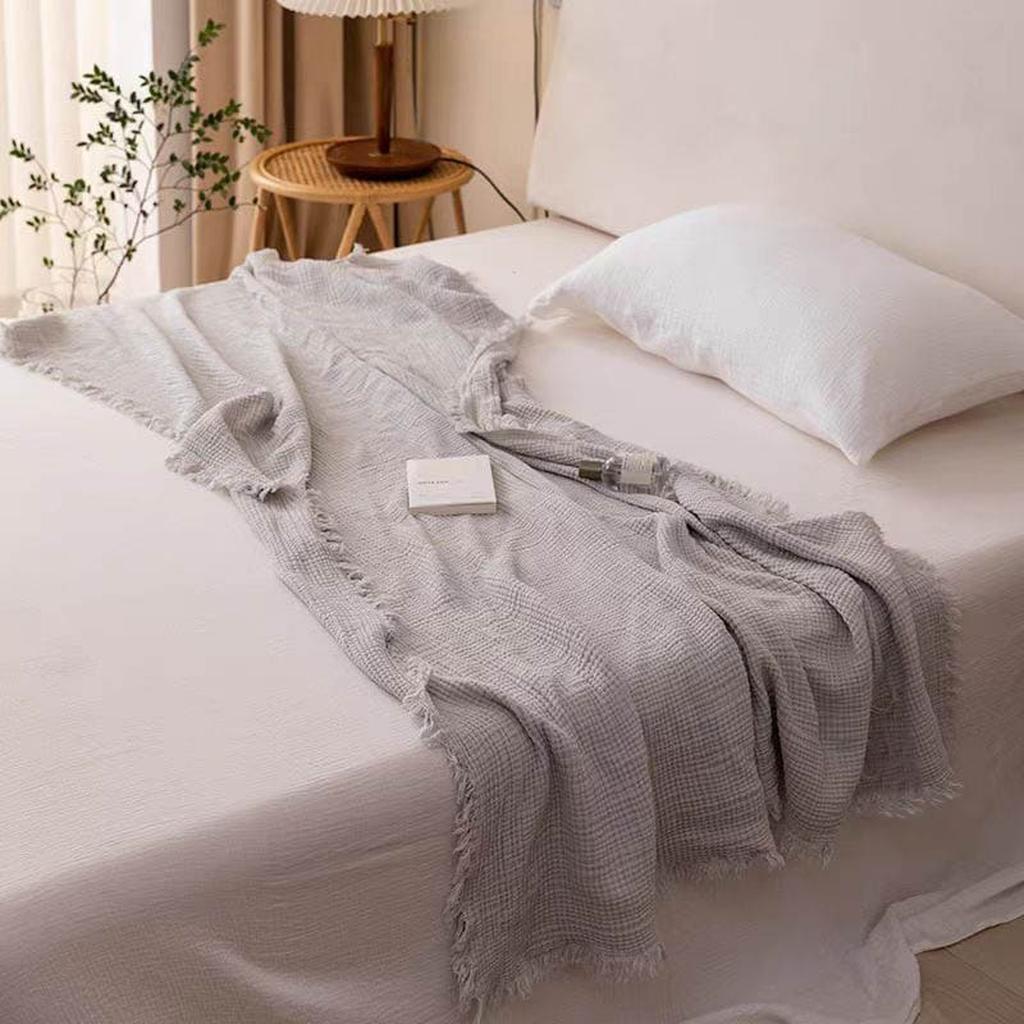 Bold Color Cotton Knitted Blanket with Tassel Gray