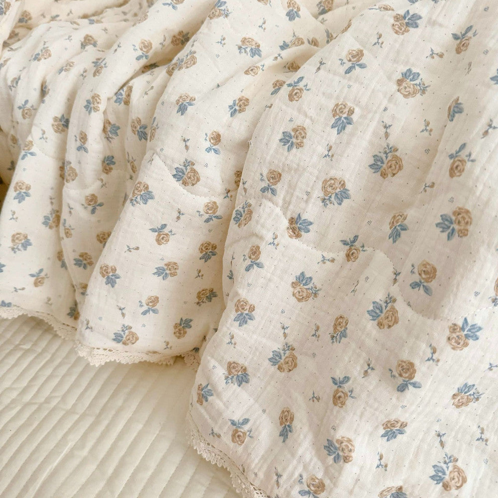 Heritage Rose Toddler Comforter – Cotton Muslin with Lace Trim