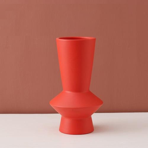 Bright Color Ceramic Flower Vase Tall Beaker Red