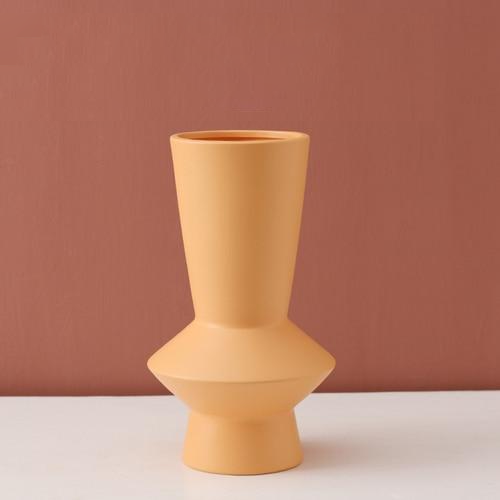 Bright Color Ceramic Flower Vase Tall Beaker Yellow
