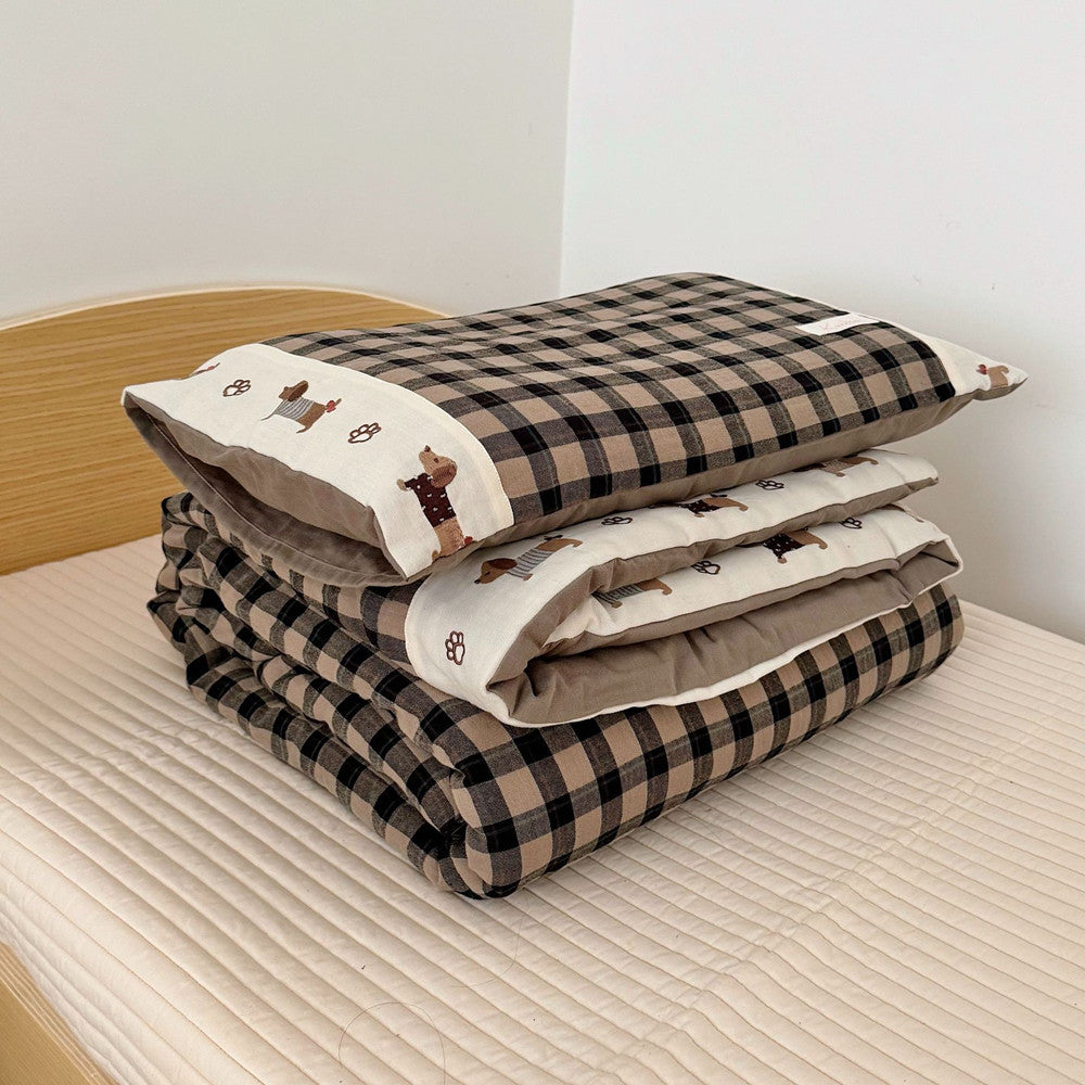 Gingham Kids Comforter Set – Cotton Gauze Neutral Style