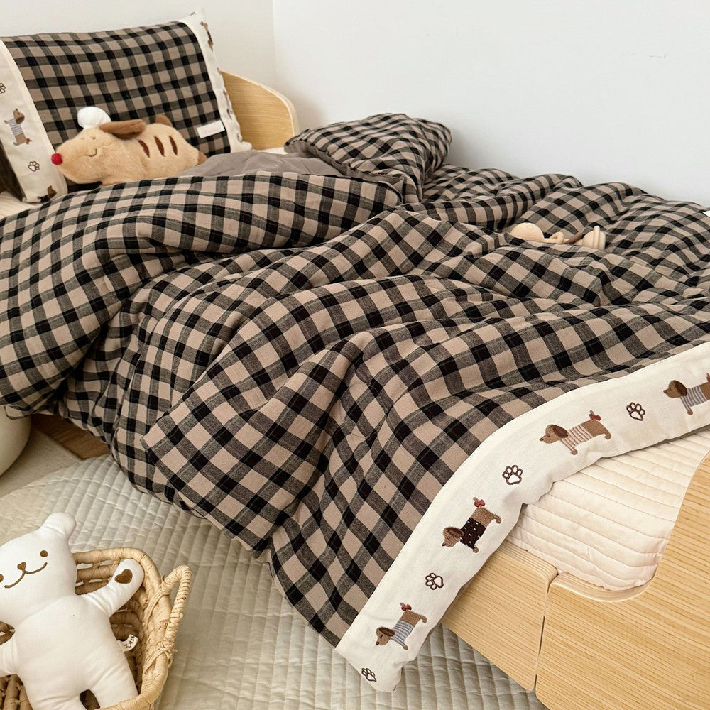 Gingham Kids Comforter Set – Cotton Gauze Neutral Style