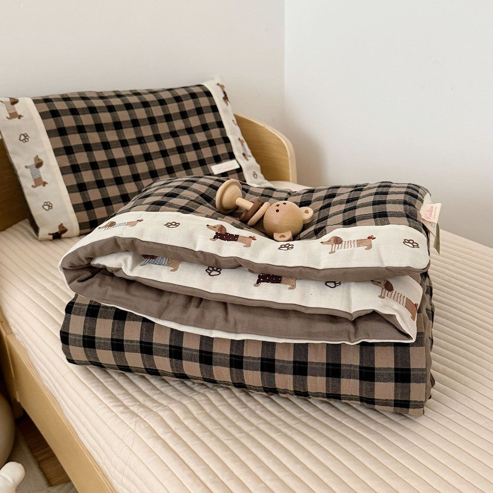 Gingham Kids Comforter Set – Cotton Gauze Neutral Style