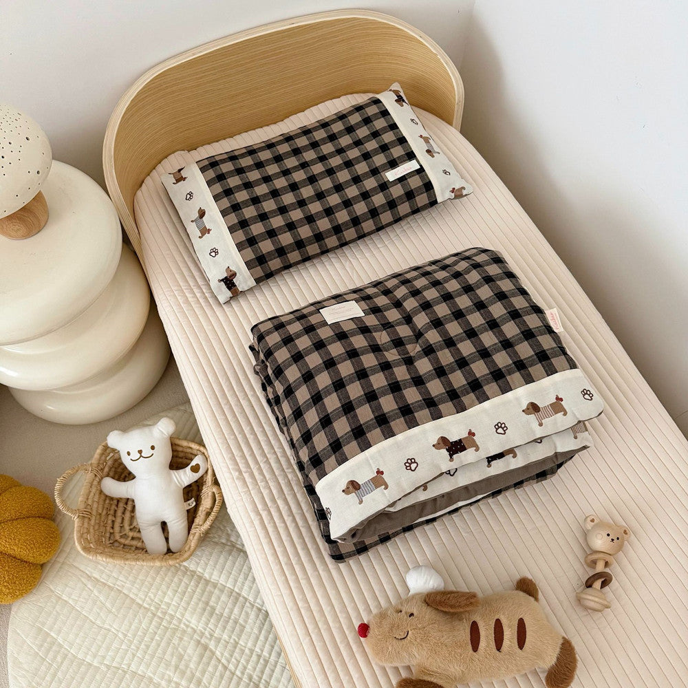 Gingham Kids Comforter Set – Cotton Gauze Neutral Style