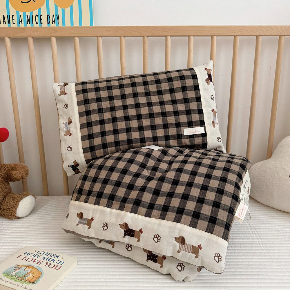 Gingham Kids Comforter Set – Cotton Gauze Neutral Style