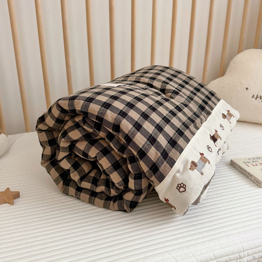 Gingham Kids Comforter Set – Cotton Gauze Neutral Style