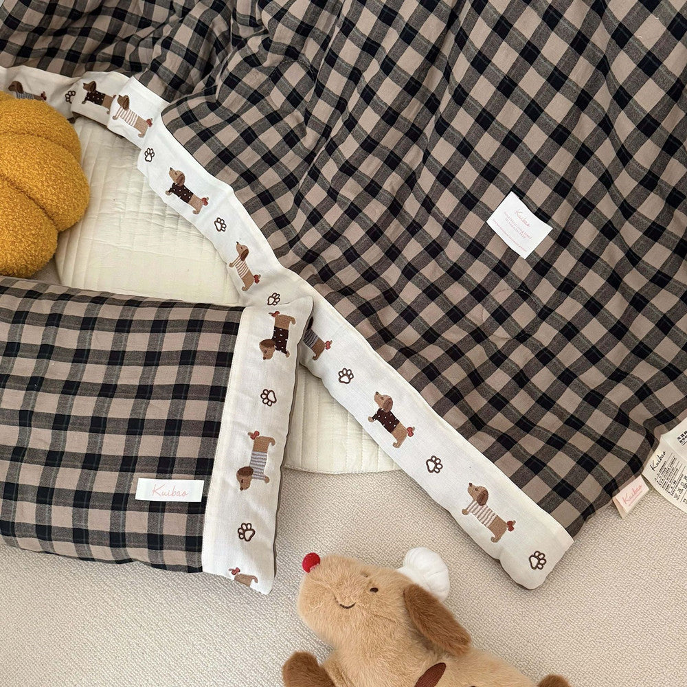 Gingham Kids Comforter Set – Cotton Gauze Neutral Style