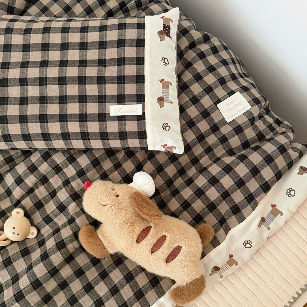 Gingham Kids Comforter Set – Cotton Gauze Neutral Style