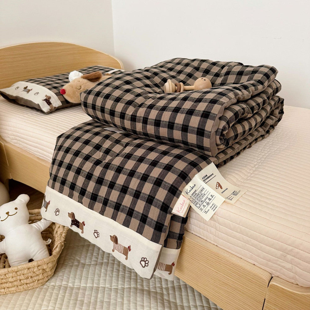 Gingham Kids Comforter Set – Cotton Gauze Neutral Style