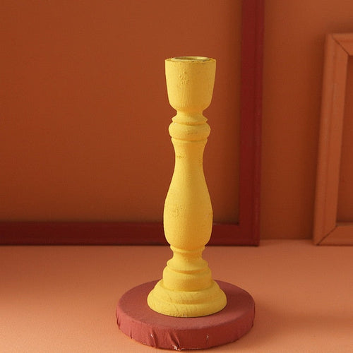 Brush Painted Vintage Candle Holder Yellow