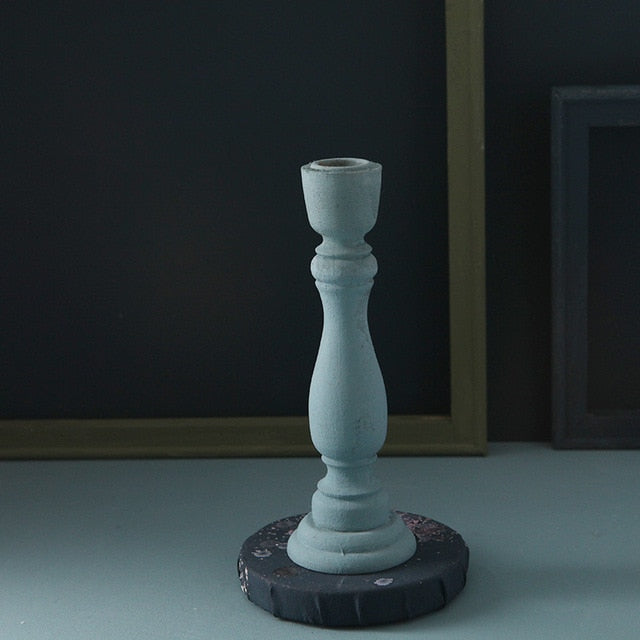 Brush Painted Vintage Candle Holder Dusty Blue