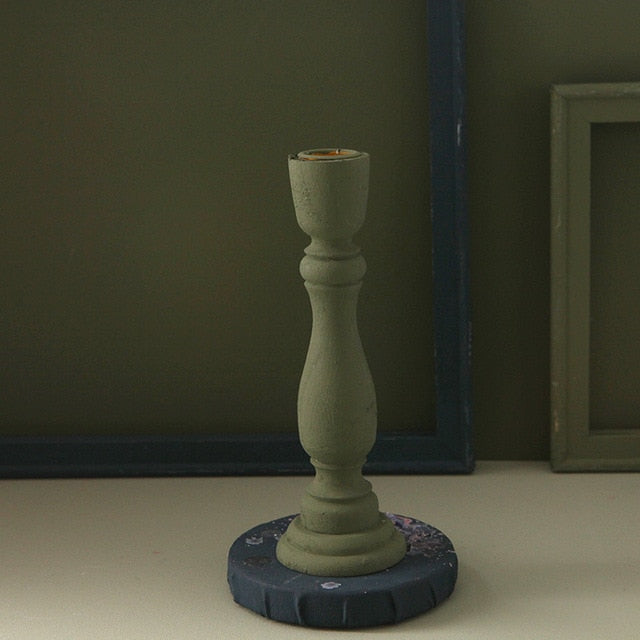 Brush Painted Vintage Candle Holder Olive Green