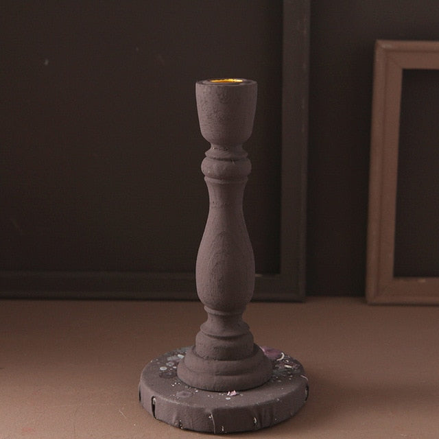 Brush Painted Vintage Candle Holder Deep Brown