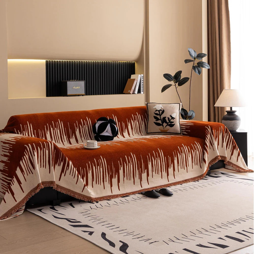 Brushstroke Vertical Pattern Chenille Sofa Cover Rust Glow