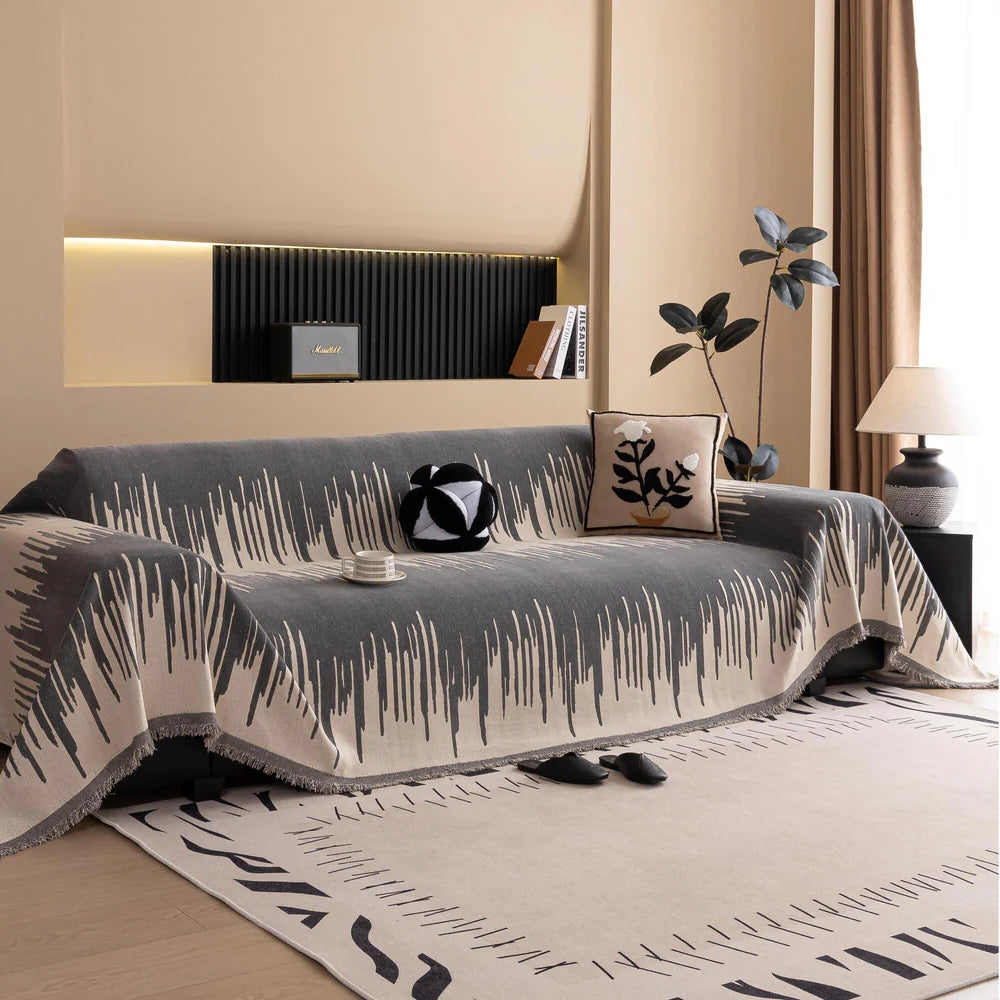 Brushstroke Vertical Pattern Chenille Sofa Cover Charcoal Mist