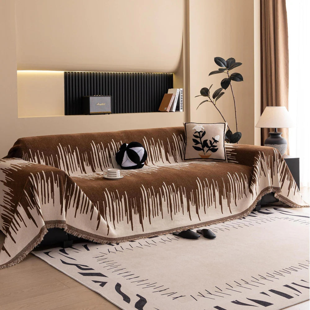 Brushstroke Vertical Pattern Chenille Sofa Cover Mocha Dune