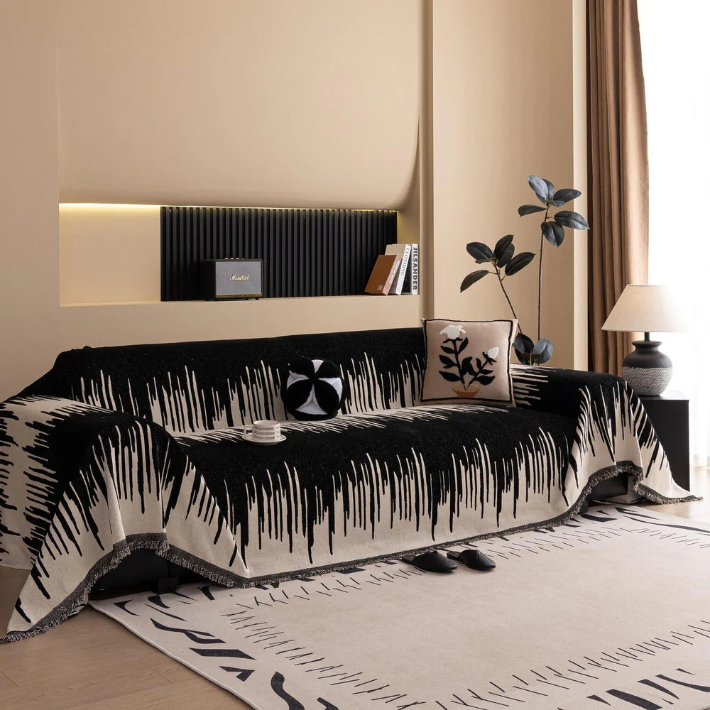 Brushstroke Vertical Pattern Chenille Sofa Cover Shadow Beige