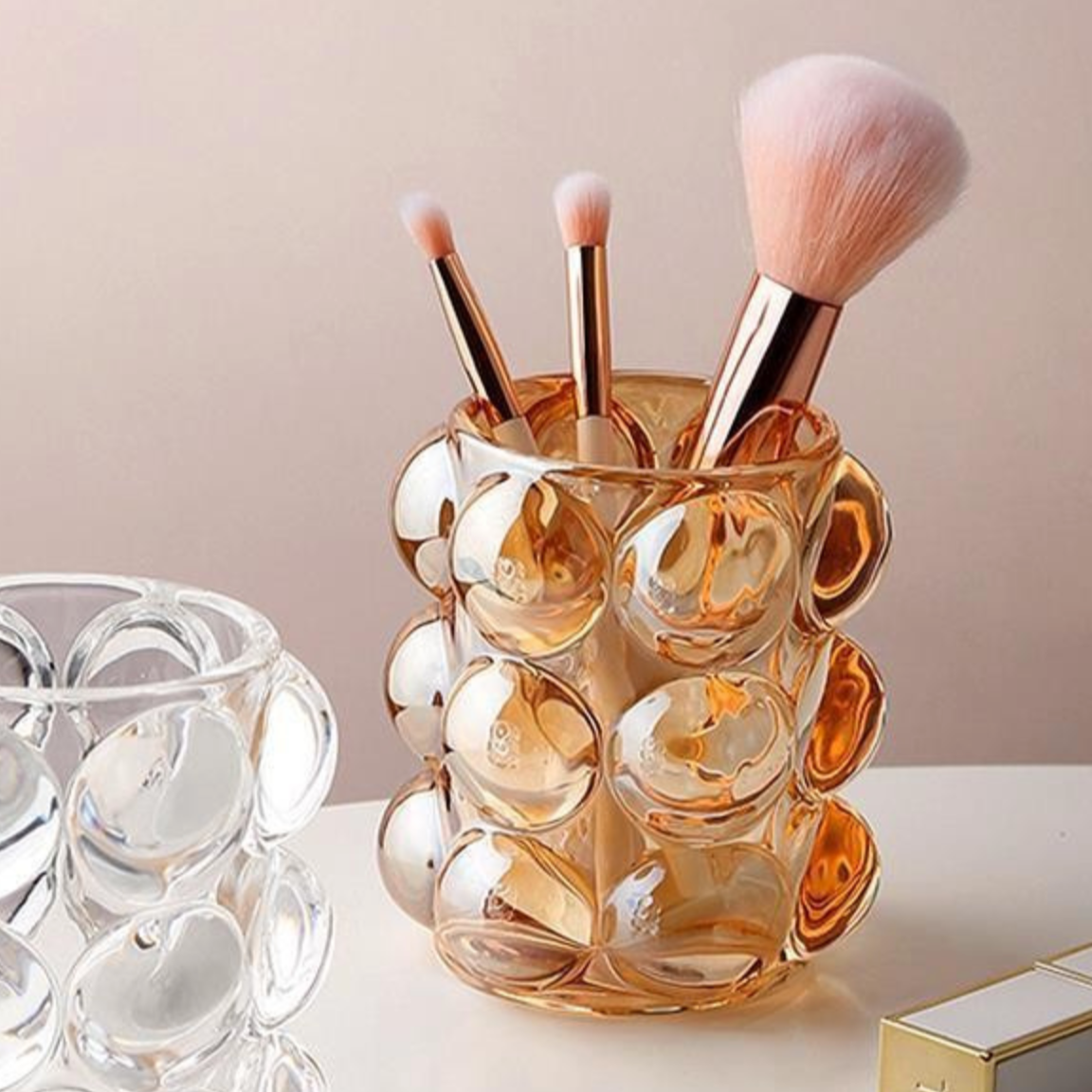 Bubble Cup Glass Desktop Organizer Amber