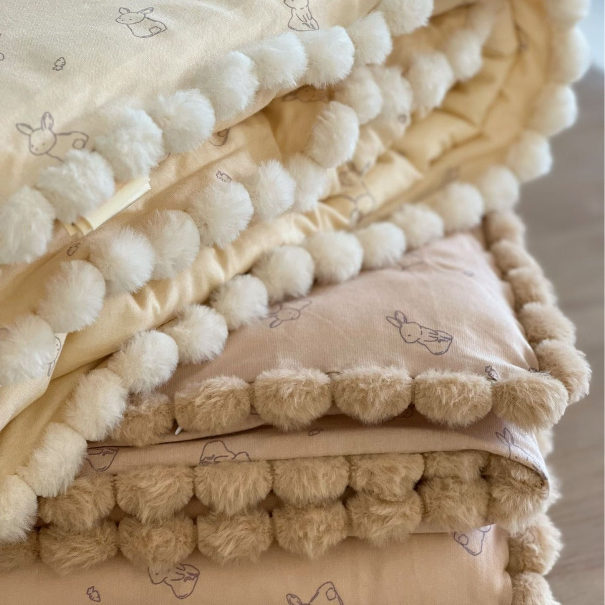 Bunny Print Kids Cotton Comforter – Pom Pom Trim