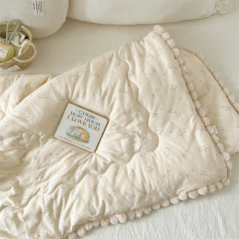Bunny Print Kids Cotton Comforter – Pom Pom Trim