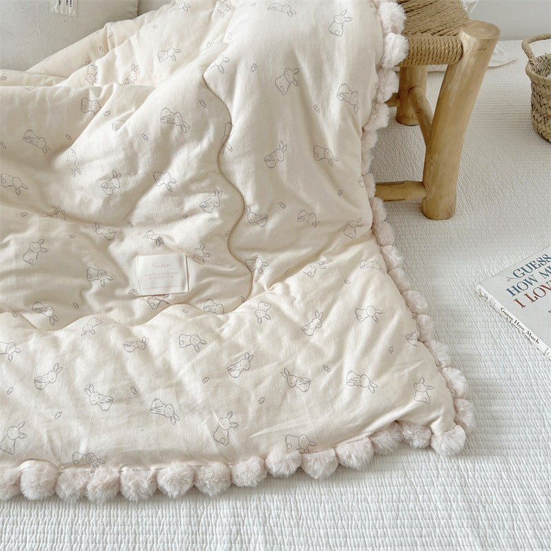 Bunny Print Kids Cotton Comforter – Pom Pom Trim