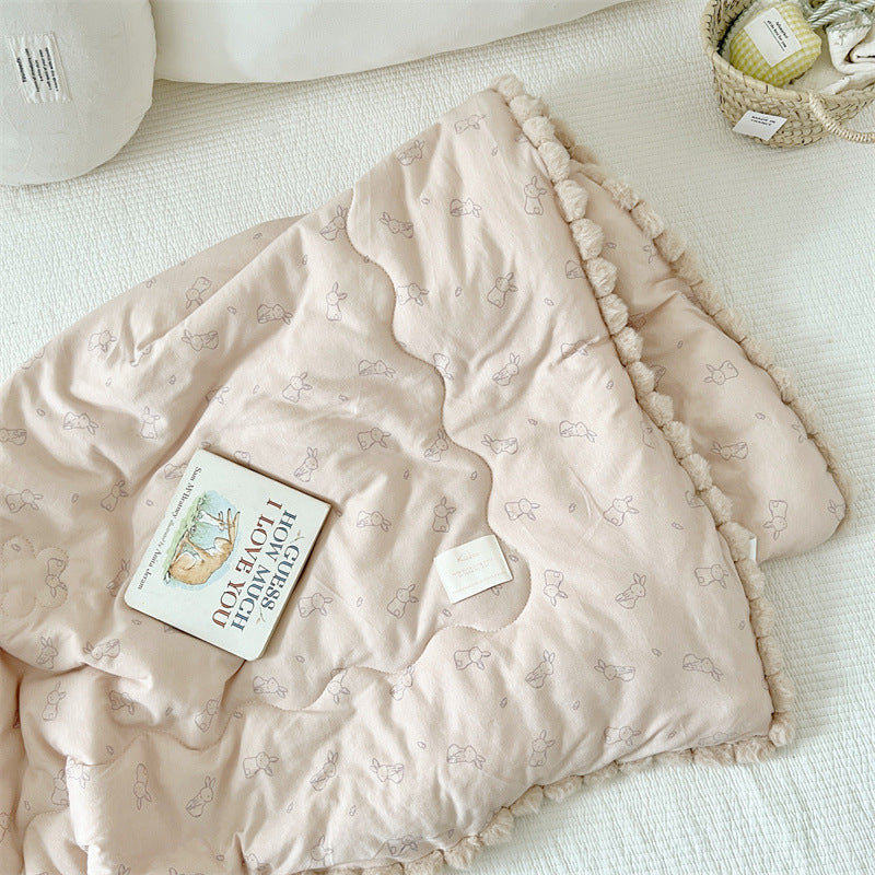 Bunny Print Kids Cotton Comforter – Pom Pom Trim