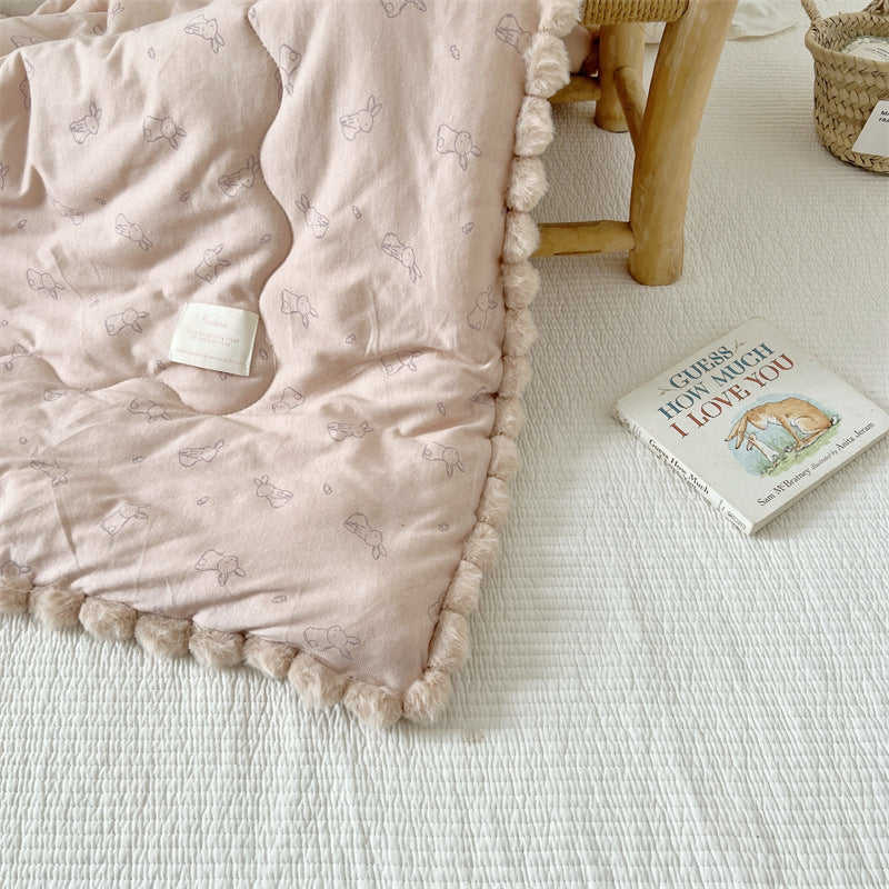 Bunny Print Kids Cotton Comforter – Pom Pom Trim