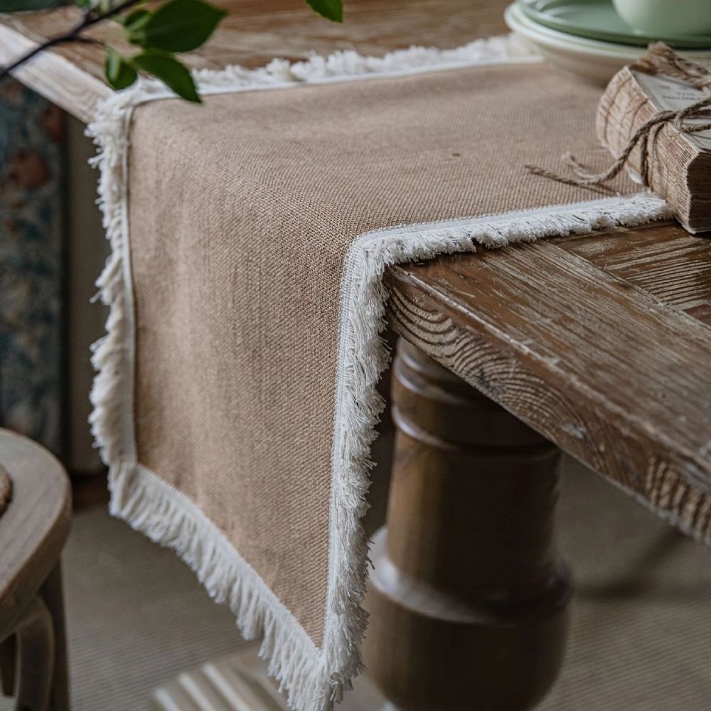 Burlap Charm Boho Table Runner Classic Tassel Edge