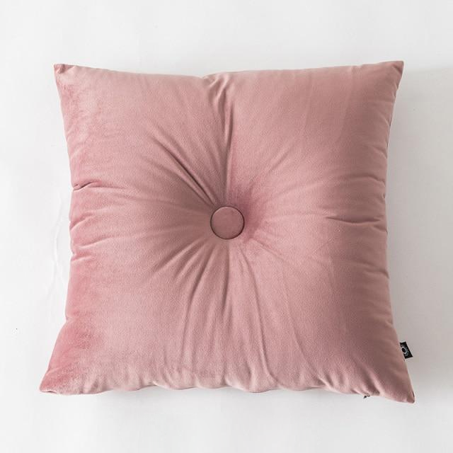 Button Square Velvet Cushion Pillow Pink Square