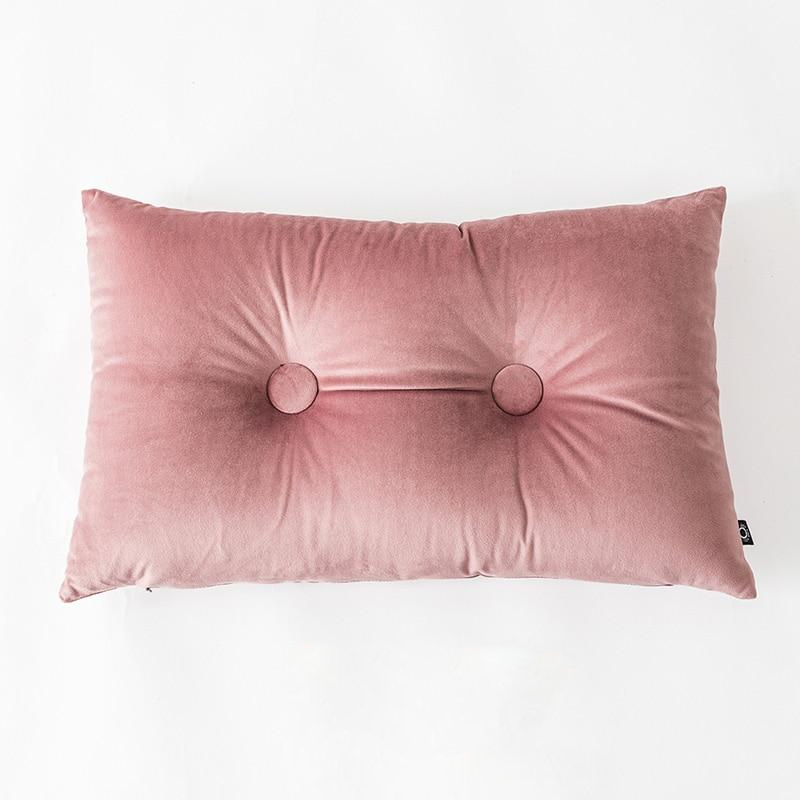 Button Square Velvet Cushion Pillow Pink Lumbar